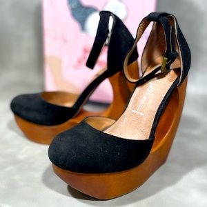 Jeffrey Campbell Rockette Black Suede Wedges - NWB